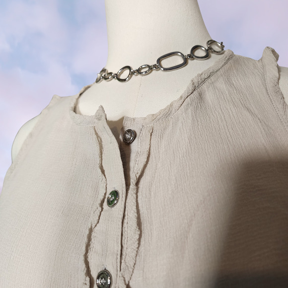 Burberry London Off White Taupe Gauze Light Midi Tank Button Up  Summer Dress XS - Picture 3 of 9